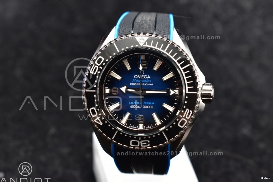 6000M Ceramic SS Black on 1:1 Bezel TF Blue Black Best Edition Deep A2824 Dial Ultra Seamaster Rubber Strap 1220